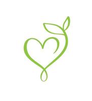grünes Vektorsymbol Herzform und Blatt. kann für ökologisches, veganes Kräutergesundheits- oder Naturpflegekonzept verwendet werden, Bio-Logo-Design vektor