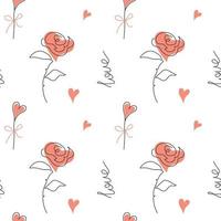 Nahtloses Muster aus Rosen und Herzen im Doodle-Stil vektor