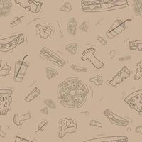 Muster nahtloser Satz von Fast Food und Getränken im Doodle-Vintage-Stil. Vektorillustration eps10 vektor