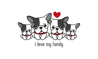 Niedliche glückliche Hundefamilie sagen &quot;ich liebe meine Familie&quot;. vektor