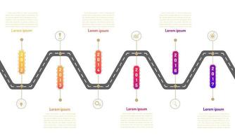 Zick-Zack-Weg-Roadmap-Timeline-Elemente mit Markpoint-Diagramm denken Suchzahnrad-Zielsymbole. Vektorillustration eps10 vektor