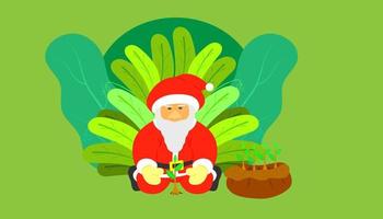 weihnachtsmann, der die bäume für frohe weihnachtsferien plant. Blatt-Hintergrund. Vektorillustration eps10. vektor
