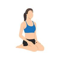 kvinna gör hjälte pose virasana övning. platt vektorillustration isolerad på vit bakgrund vektor