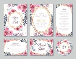 Blumen, welche die Einladungs-Karten-Schablone eingestellt mit Aquarell-Art Wedding sind vektor