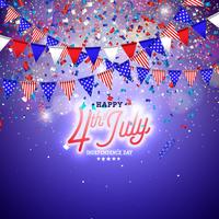 4. Juli Unabhängigkeitstag der USA-Vektor-Illustration. Unabhängigkeitstag-amerikanisches nationales Feier-Design mit Flagge und Sternen auf blauem und weißem Konfetti-Hintergrund