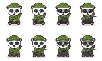 vektor illustration av söt panda med soldat kostym placering och hand upp pose