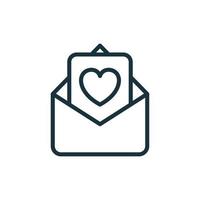 alla hjärtans dag kärlek vykort med kuvert. vård, välgörenhet, volontärarbete och donationskoncept. kärleksmeddelande linjär ikon. romantiska vykort eller kuvert piktogram. vektor illustration.