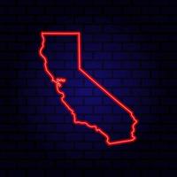 neon karta staten Kalifornien på tegelvägg bakgrund. vektor