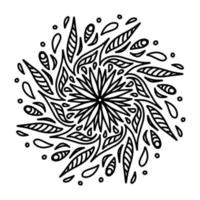 Blumenvektormandala mit Blumen und Blättern in der Gekritzelart lokalisiert auf weißem Hintergrund. lustige Färbung und niedliche Illustration für saisonales Design, Textil, Dekoration, Kinderspielzimmer oder Grußkarte vektor