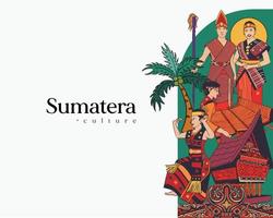 set bataknese sumatera illustration. handritad indonesiska kulturer bakgrund vektor