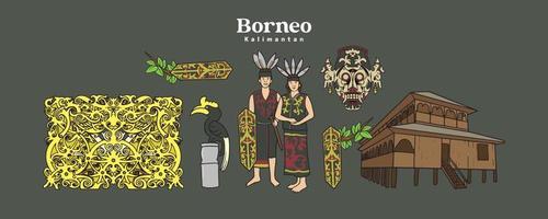 isolerade borneo kalimantan illustration. handritad indonesiska kulturer bakgrund vektor