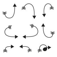 hand gezeichnete pfeilikonen eingestellt. Pfeilsymbol mit verschiedenen Richtungen. Doodle-Vektor-Illustration. getrennt auf einem weißen Hintergrund. vektor