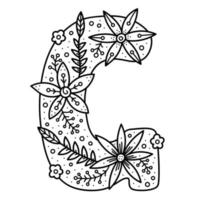 blommigt alfabet. färglös doodle bokstav g. målarbok för vuxna och barn. vektor