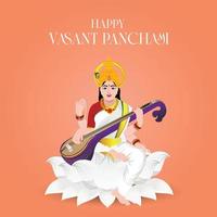 Vasant Panchami, auch Basant Panchami geschrieben, ist ein Festival Vasant Panchmi mit Veena vektor