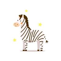 söt baby zebra stående på vit bakgrund. rolig vektorillustration ritad i tecknad stil vektor