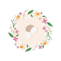 söt påsk ram med ägg och vårblommor. romantisk vektorillustration vektor