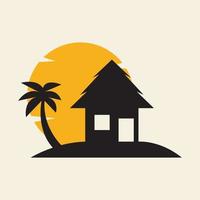 vintage strand stolpe med kokospalmer logotyp symbol ikon vektor grafisk design illustration idé kreativ