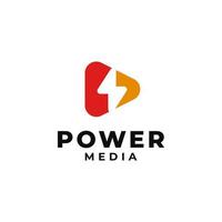 power media logotyp design illustration med lek och blixt symbol vektor