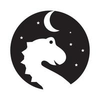 söt dinosaurie med halvmåne natt logotyp symbol ikon vektor grafisk design illustration idé kreativ