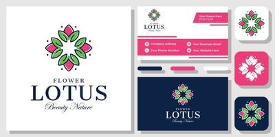 blomma lotus skönhet natur yoga ekologisk ros växt wellness logotyp design med visitkortsmall vektor