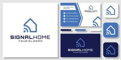 home signal house wifi technologie internet netzwerk router logo design mit visitenkartenvorlage vektor