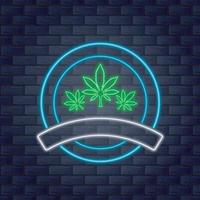 cirkel marijuana logotyp med neon stil. vektor