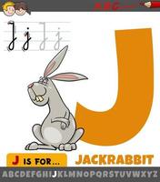 bokstaven j från alfabetet med tecknad jackrabbit djurkaraktär vektor