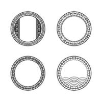 retro-stil cirkel kinesiska mönster ram vektor illustration set