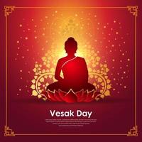 feier vesak tag hintergrund mit glänzender lord buddha silhouette und blumenverzierungsvektor. vesak-tagesdesign mit buddha-vektor vektor