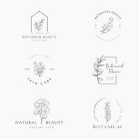 botaniska blommiga element handritad logotyp med vilda blommor och blad. logotyp för spa och skönhetssalong, boutique, ekologisk butik, bröllop, blomsterdesigner, inredning, fotografi, kosmetika. vektor