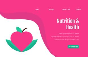 Landing Page über gesundes Essen mit Apfel und Blättern vektor