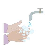tvätta händerna med tvättmedel och vatten. tvållödder på händerna. skydd mot bakterier och virus. förebyggande av coronavirus. vektorillustration på vit bakgrund vektor
