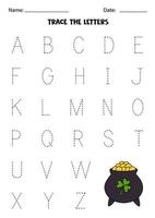lära sig alfabetet. spåra bokstäver. tecknad kittel full av pengar. vektor