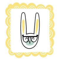 süßes kaninchen mit brille im skandinavischen stil. Tiergesichtsgekritzel in einem Rahmen vektor
