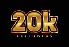 3D goldenes 20k-Follower-Social-Media-Feier-Design. Vektor-Illustration vektor