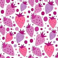 handritad jordgubbe med löv och prick sömlösa mönster vektor