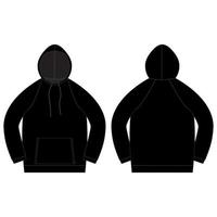 Technische Skizze für Herren-Hoodie in schwarzer Farbe. vektor