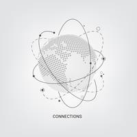 Sammanfattning teknik bakgrund. Globala nätverksanslutningar med punkter och linjer på jordklotets jordkarta. vektor