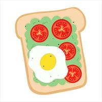 Avocado-Toast, Spiegelei, Kirschtomatenscheiben auf Weißbrot. gesundes Frühstück vektor