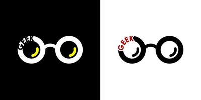 Geek-Kreis-Brillen-Logo. auf weißen, schwarzen, gelben und roten Farben. einfache, elegante, erstklassige und luxuriöse vektorillustration vektor