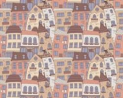 nahtloses Muster. Europäische Stadt mit gemütlichen alten Häusern. Urban Style Design für Verpackungen, Stoffe oder Tapeten. vektor