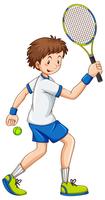 Tennisspieler, der Ball mit Schläger schlägt vektor