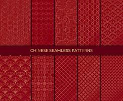 set med 10 mönster i kinesisk stil. vektor samling av asiatiska bakgrunder. kinesiska sömlösa mönster samling. dekorativ tapet.