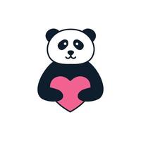 illustration söt tecknad panda kram hjärta kärlek logotyp ikon vektor