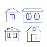 Satz niedlicher Cartoon-Häuser, Umrisssymbole. kleines Haus mit Tür und kleinem Fenster. flache illustration, hauptsymbol. Symbol für Web- und Grafikressourcen, Gestaltungselement vektor