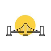 lange Brücke Linie mit Sonnenuntergang Logo Design Vektorgrafik Symbol Symbol Zeichen Illustration kreative Idee vektor