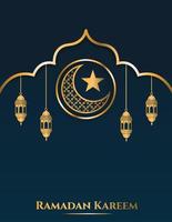 vertikales banner des ramadan-verkaufs mit goldenem halbmond, stern und laternenelement, das für die werbung in sozialen medien und die vorlage für marketingposts geeignet ist vektor