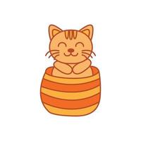 katt eller kattunge eller kattunge eller husdjur gömmer sig söt tecknad logotyp ikon illustration vektor