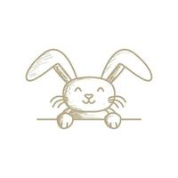 retro linie kaninchen oder hase mit banner niedlichen karikaturlogo symbol illustrationsvektor vektor