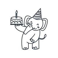 elefant mit kuchen geburtstag niedlichen cartoon linie vektorillustration vektor